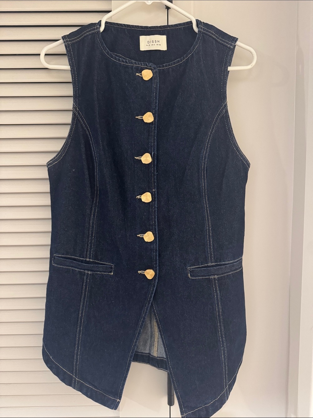 DISSH Dark Indigo Denim Vest with Gold-Tone Buttons